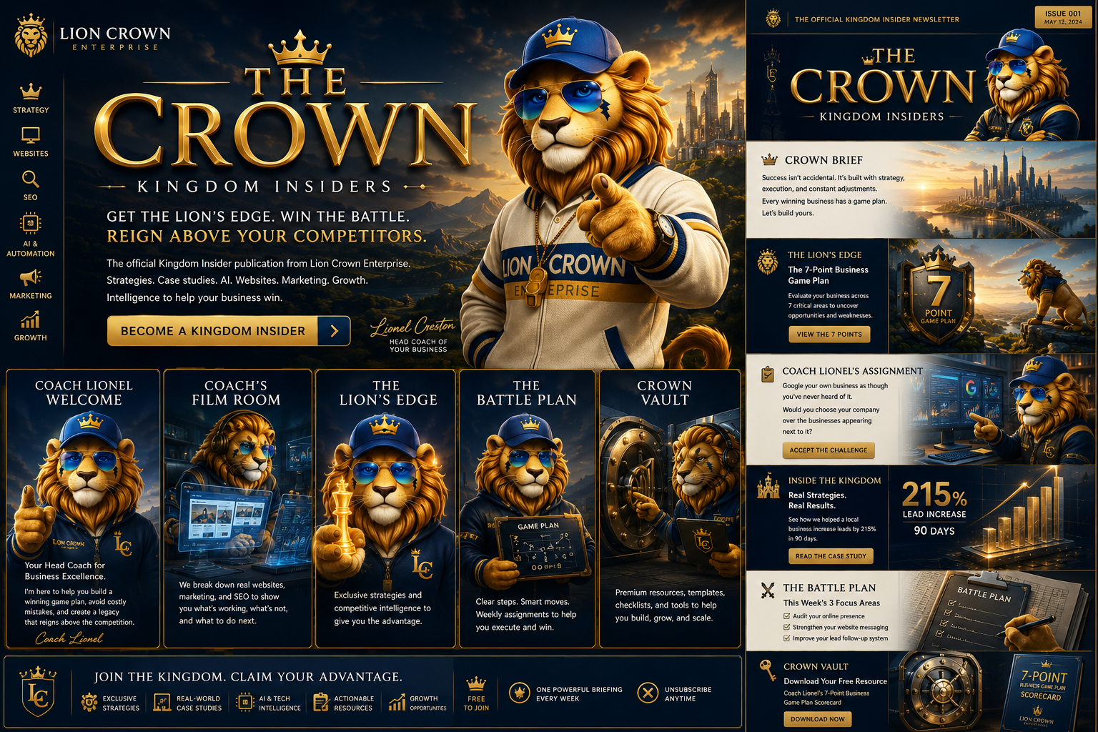 The Crown Kingdom Insiders publication featuring Coach Lionel Creston and Lion Crown business intelligence