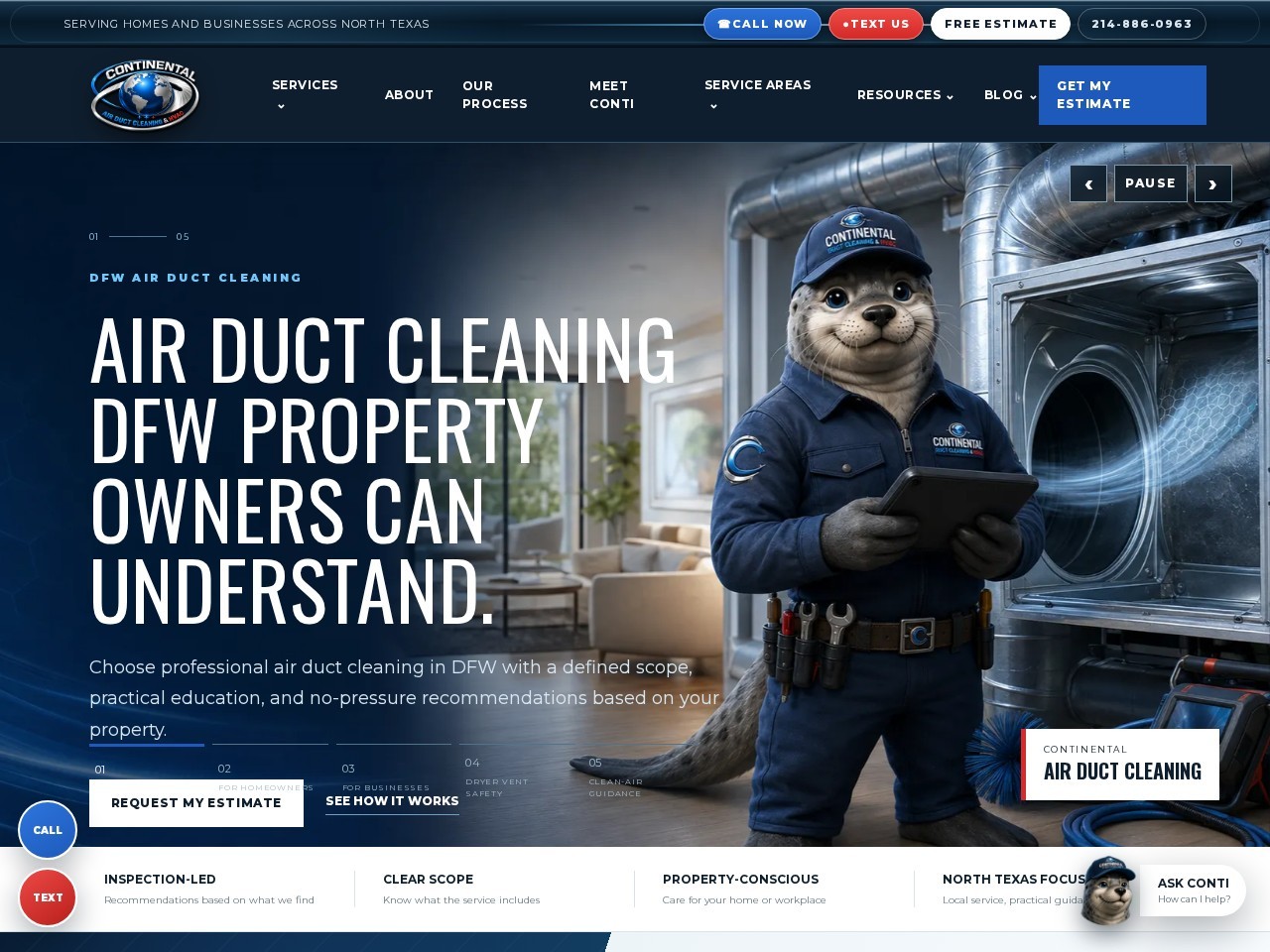 Continental Air Duct website hero preview