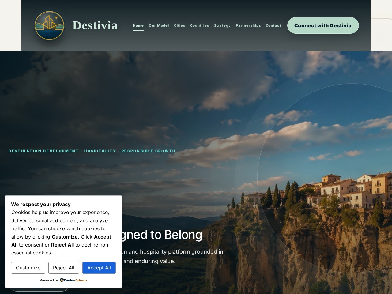 Screenshot preview of the Destivia hospitality brand website