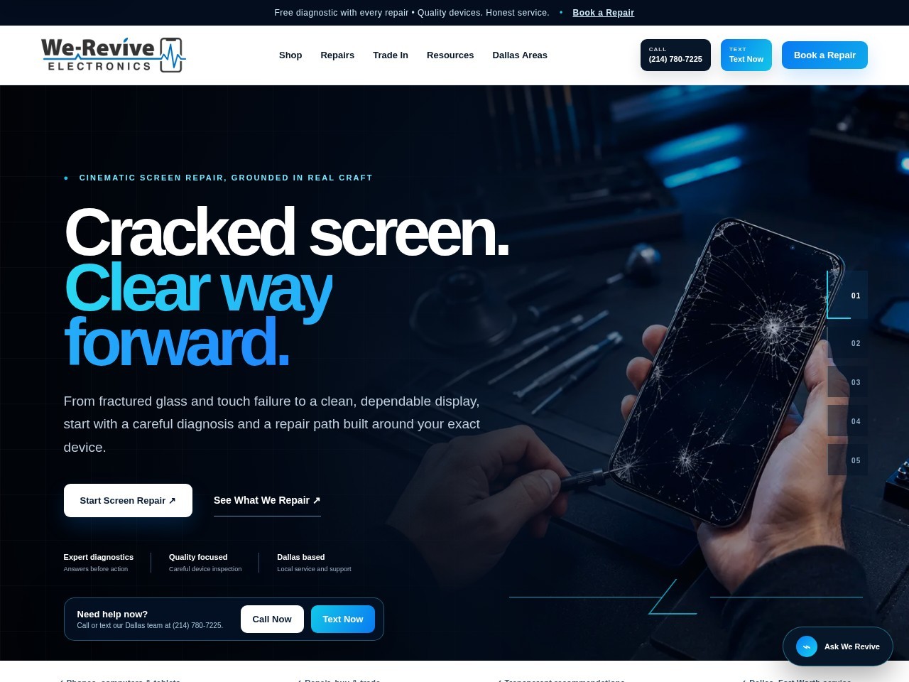 Screenshot preview of the We Revive Electronics website header and hero